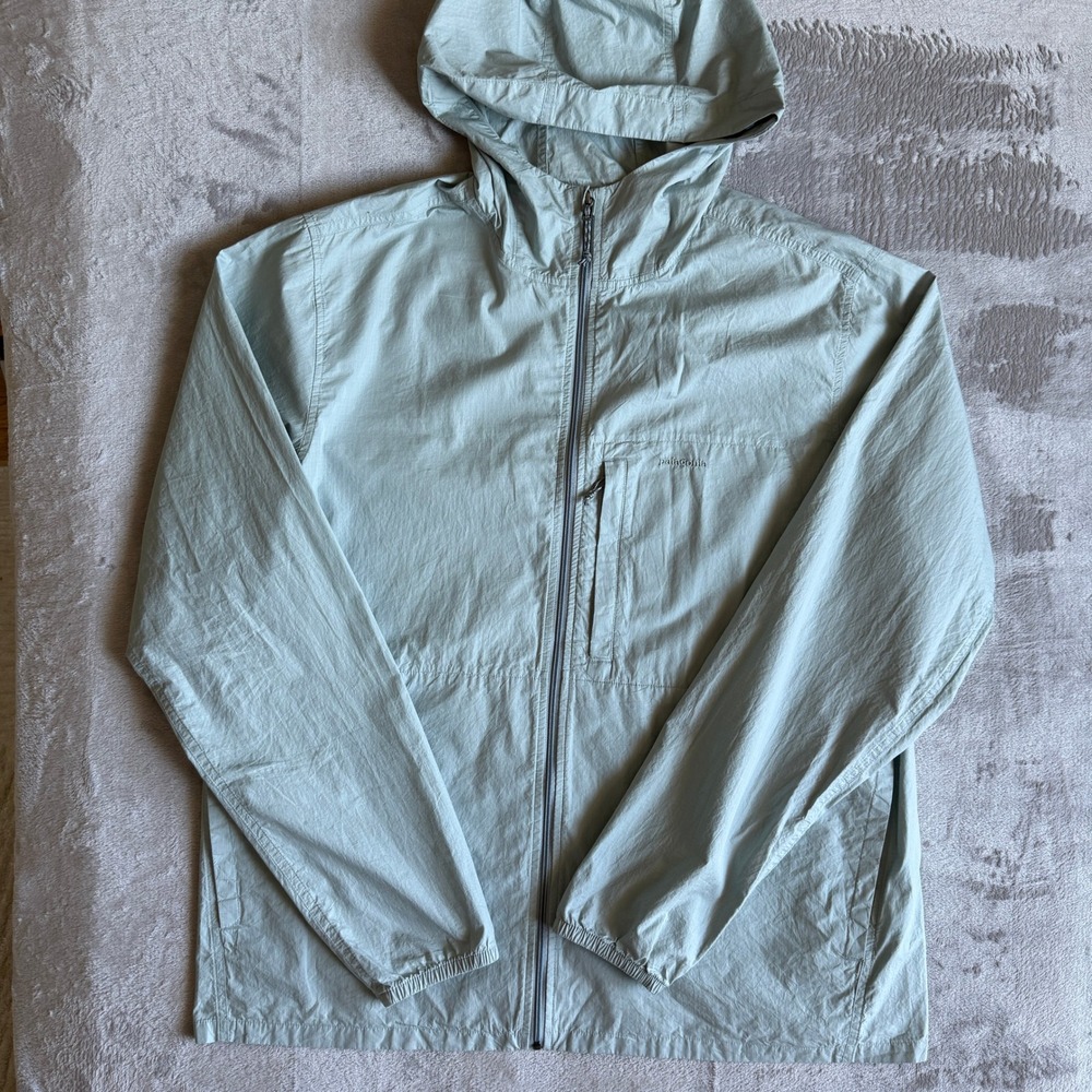 Patagonia Organic Cotton Ripstop Hooded Jacket XL Sage Green FullZip Windbreaker